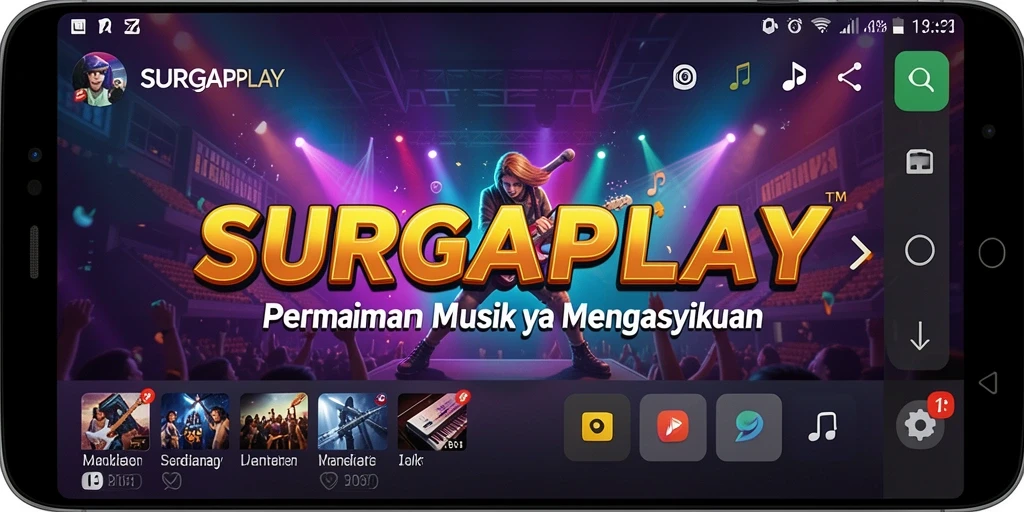 Tangkapan layar utama SURGAPLAY menampilkan pengguna sedang bermain game musik.