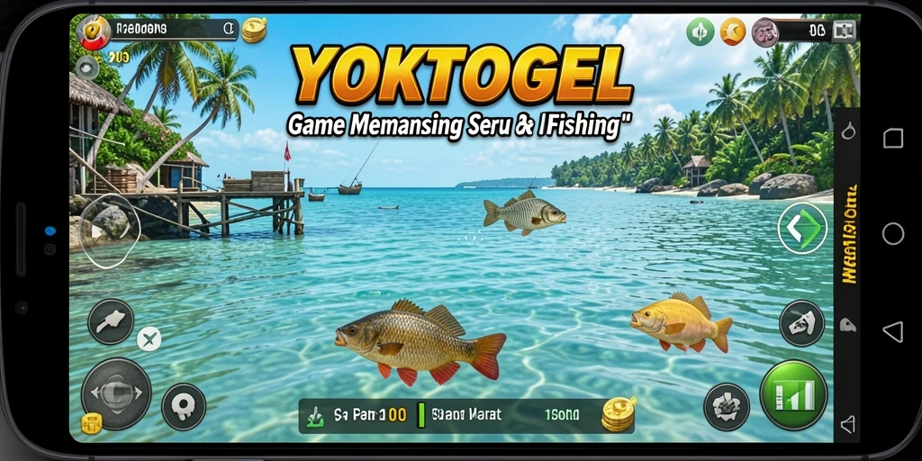Screenshot gameplay YOKTOGEL saat menangkap ikan di perairan indah.